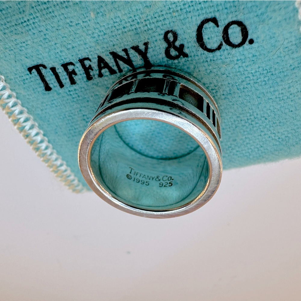 Tiffany & Co Ultra Wide Atlas Ring Relief Roman Numeral Band SZ 4 925 1995 AUTH - Picture 3 of 10
